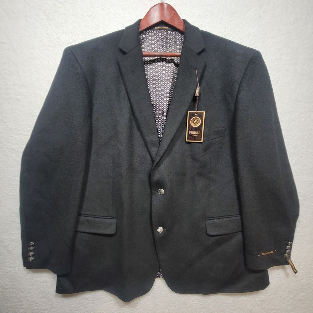 Pierre Loren Blazer Classic Fit Sport Coat Jacket Black 52R W/Suit Bag & Hanger
